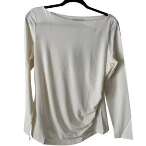 NWT Anatomie Maria Blouse Ivory Side Ruched Pima Cotton Boatneck Top Size Medium
